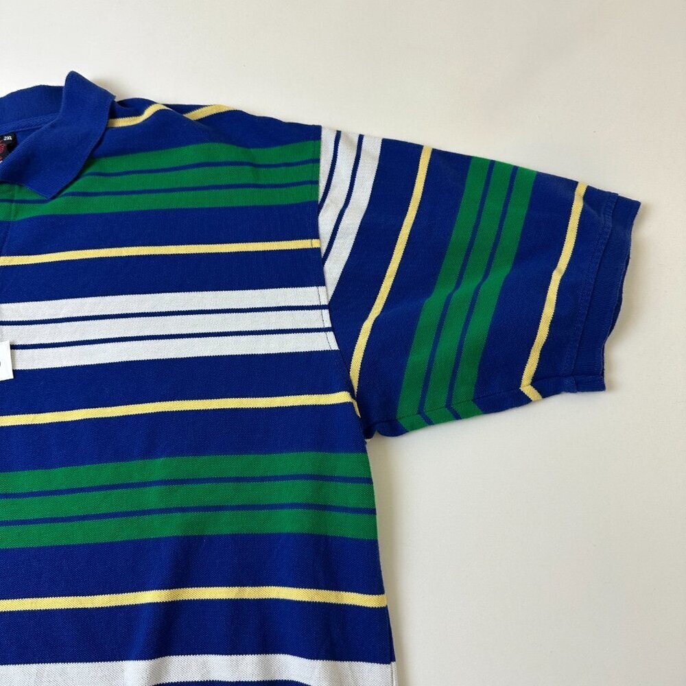 Black Lacquer Polo Shirt Mens 2XL Blue Green Yellow Striped Short Sleeve Casual - Picture 4 of 10